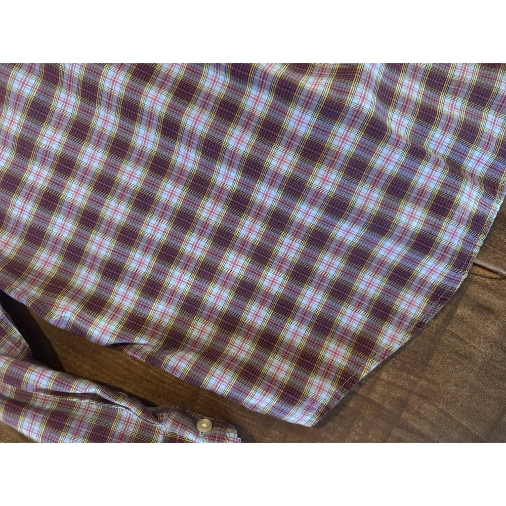 Lands End Boys Purple Green Plaid Long Sleeve Button Down Collared Shirt M 10-12